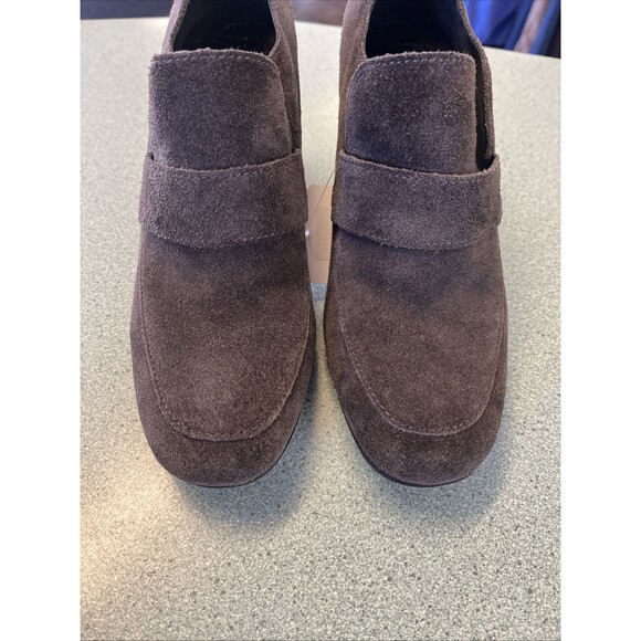 Born Booties Women's 7.5 Shoes Slip On Loafers 3" Heels Gray Suede Leather Block - Picture 7 of 8